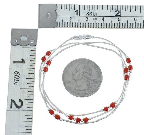 Coral Bead Liquid Sterling Silver Necklace X10236